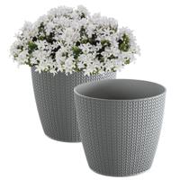 Plantenpot voor buiten - 2x - steengrijs - kunststof - D26 x H23 cm - Stijlvol