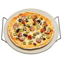 Keramische pizzasteen rond 33 cm met handvaten   - - thumbnail