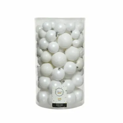 Decoris Kerstbal kunststof d6cm ass 100st wit
