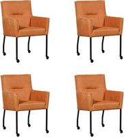 Set van 4 Oranje leren moderne eetkamerstoelen Lucky - Kenia Leer Rost (oranje leer)