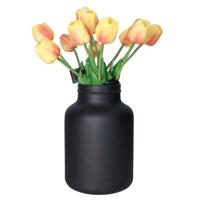 Kunstbloemen boeket Tulp Tulipa - 12x - 44 cm - geel/oranje - Real Touch - kunst zijdebloemen