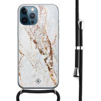 iPhone 12 Pro Max hoesje met koord - Marmer goud