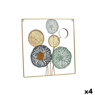 Wanddecoratie Gift Decor M2107 M2107 Geel Blauw Wit Multicolour Gouden Metaal Kristal Blommor Spiegel 45 x 45 x 2 cm (4 Stuks)