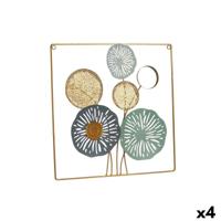 Wanddecoratie Gift Decor M2107 M2107 Geel Blauw Wit Multicolour Gouden Metaal Kristal Blommor Spiegel 45 x 45 x 2 cm (4 Stuks)