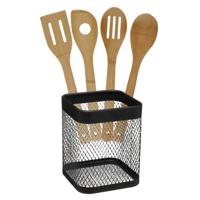 5Five Keukengerei - houten spatels set 4-delig - draad houder - Keuken pollepels/spatel - bamboe