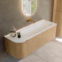 Badmeubel Mondiaz Kurve-Dlux | 135 cm | Meubelkleur Oak | Wastafelkleur Opalo | Solid surface | Rechts spoelbak | Zonder kraangat(en)