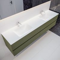 Mondiaz Vica Cloud badmeubel groen mat 200 cm 4 lades solid surface dubbele spoelbak 2 kraangaten Mondiaz Vica Cloud badmeubel groen mat 200 cm 4 lades solid surface dubbele spoelbak 2 kraangaten