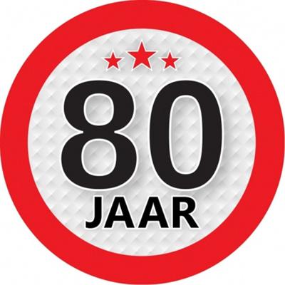 80 jaar leeftijd sticker - rond - Dia 9 cm - 80 jaar verjaardag - jubileum - leeftijd versiering