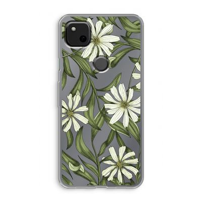Wit bloemenpatroon: Google Pixel 4a Transparant Hoesje