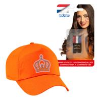 Koningsdag en supporters feest petje/cap - oranje - Holland - Met vlag schminkstift
