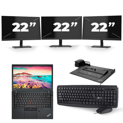 Lenovo ThinkPad T470s - Intel Core i5-7e Generatie - 14 inch - 8GB RAM - 256GB SSD - Windows 11 + 3x 22 inch Monitor