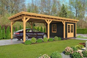 Overkapping plat dak Red Class Wood Odense type 7 XXL 943x450 cm - Zwarte wanden- Plat dak- - Tuindeco