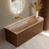 Badmeubel Mondiaz Kurve-Dlux | 125 cm | Meubelkleur Walnut | Wastafelkleur Saba | Solid surface | Wasbak linker zijde spoelbak | Zonder kraangat(en) Badmeubel Mondiaz Kurve-Dlux | 125 cm | Meubelkleur Walnut | Wastafelkleur Saba | Solid surface | Wasbak linker zijde spoelbak | Zonder kraangat(en)