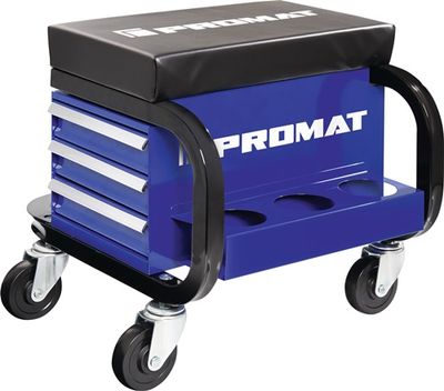 Promat/Tecwerk Werkplaatsrolzit | met wielen en aflegplank | leerpolster blauw/zwart - 4000871041