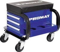 Promat/Tecwerk Werkplaatsrolzit | met wielen en aflegplank | leerpolster blauw/zwart - 4000871041