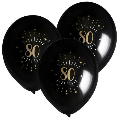 Verjaardag leeftijd ballonnen 80 jaar - 24x - zwart/goud - 23 cm - Feestartikelen/versieringen Verjaardag leeftijd ballonnen 80 jaar - 24x - zwart/goud - 23 cm - Feestartikelen/versieringen