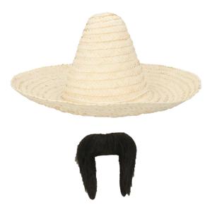 Carnaval verkleed set - Mexicaanse sombrero hoed met plaksnor - naturel - heren