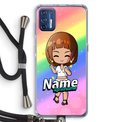 Chibi Maker vrouw: Motorola Moto G9 Plus Transparant Hoesje met koord