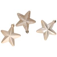 Decoris kersthanger sterren - 6x st - champagne - 7 cm - kunststof - kerstornamenten