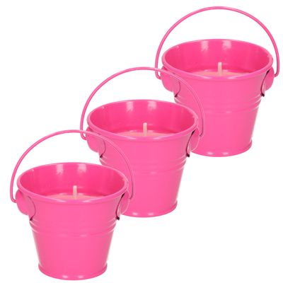 Citronella kaarsen - in zink potje - set 3x - roze - 5 branduren