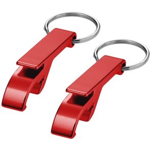 Set van 12x stuks flesopeners sleutelhangers rood 6 cm