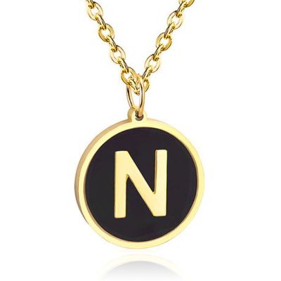 Goudkleurige Dames Schakelketting met Zwarte Kettinghanger Letter N