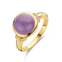 Ring Ronde Steen geelgoud-amethyst-diamant 0,08ct h si paars-wit