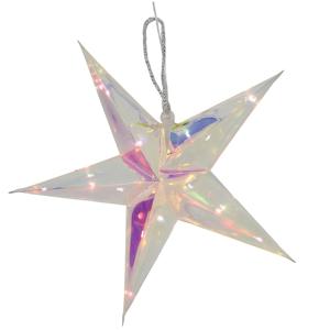 Verlichte kerstster - zilver - iriserend- 26 cm - op batterijen - 10 led lampjes - warm wit