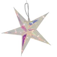 Verlichte kerstster - zilver - iriserend- 26 cm - op batterijen - 10 led lampjes - warm wit - thumbnail