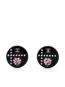 CHANEL Pre-Owned boucles d'oreilles serties de cristaux à logo CC (2004) - Noir