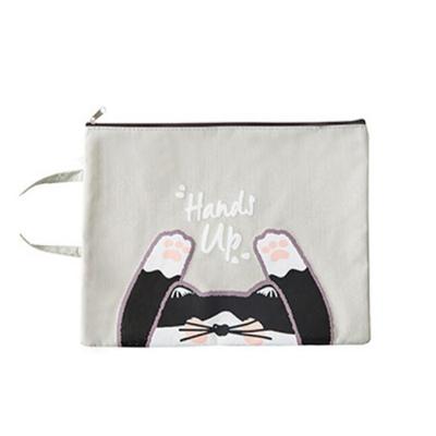 Schattige kleine verse cartoon kat a4-bestand tas school kantoorbenodigdheden canvas opbergtas (grijs)