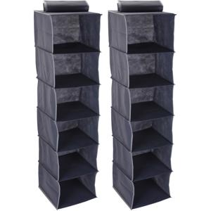 Kast organizer - 2x stuks - 6 vaks - antraciet - 30 x 30 x 120 cm - ruimtebesparend