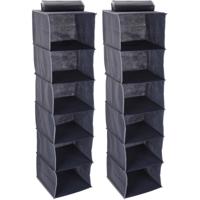Kast organizer - 2x stuks - 6 vaks - antraciet - 30 x 30 x 120 cm - ruimtebesparend
