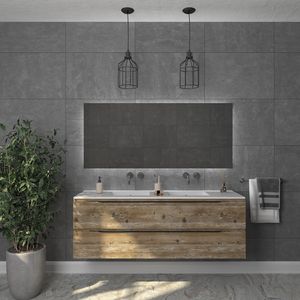Badkamermeubelset Gliss Design Hera Mat Zwart 160cm 4 Laden Zwart Grenen (Keuze Wastafel)