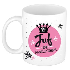 Cadeau koffiemok voor juf/lerares - topper - verjaardag/einde schooljaar kado - juffendag