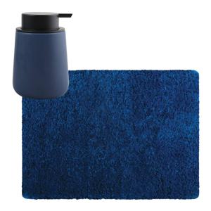 MSV badkamer droogloop tapijt - Langharig - 50 x 70 cm - incl zeeppompje zelfde kleur - donkerblauw - Badmatjes