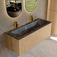 Badmeubel Mondiaz Kurve-Dlux | 120 cm | Meubelkleur Oak | Wastafelkleur Lava | Solid surface | Midden spoelbak | 2 kraangaten