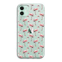 Flamingoprint groen: iPhone 11 Transparant Hoesje