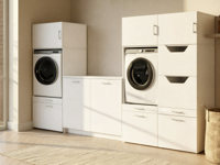 Kast WASHING 2 machines naast elkaar met kast voor wasgoed en kast met werkblad LARGE wit