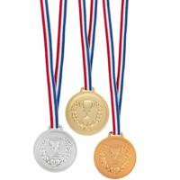 Verkleed medailles met lint - 3x - goud/zilver/brons - kunststof - 6 cm - speelgoed - thumbnail