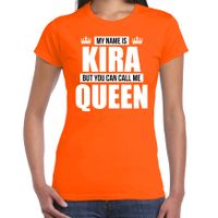 Naam cadeau t-shirt my name is Kira - but you can call me Queen oranje voor dames
