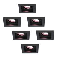 Set van 6 Fresno smart inbouwspots vierkant - Wifi + Bluetooth - RGBWW - GU10 - Kantelbaar - Verzonken - Google Home, Amazon Alexa en Siri - Zwart - IP20 voor binnen