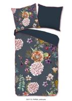 Descanso Dekbedovertrek "bloemen" - Antraciet - (135x200 cm) - Biologisch Katoen satijn