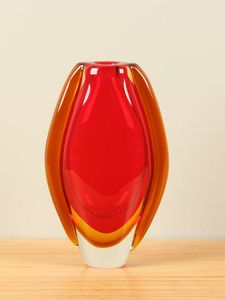 Glazen ovaal vaasje rood/geel, 23 cm