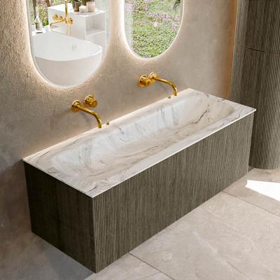 Badmeubel Mondiaz Kurve-Dlux | 120 cm cm | Meubelkleur Shadow | Wastafelkleur Glace | Solid surface | Wasbak midden spoelbak | Zonder kraangat(en)
