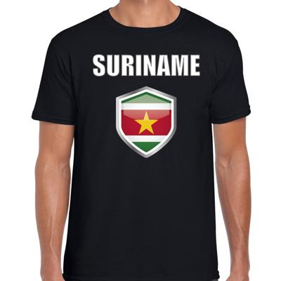 Suriname t-shirt - zwart - heren - met Surinaamse vlag schild - landen supporter Suriname t-shirt - zwart - heren - met Surinaamse vlag schild - landen supporter