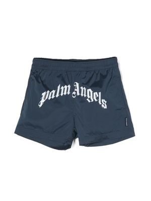 Palm Angels Kids short de bain à logo imprimé - Bleu