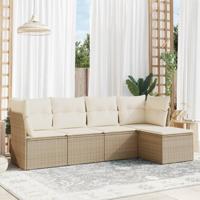 5-delige Loungeset met kussens poly rattan beige