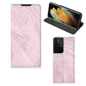 Samsung Galaxy S21 Ultra Standcase Marble Pink - Origineel Cadeau Vriendin