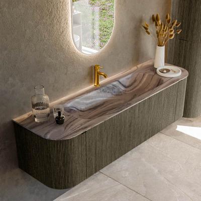 Badmeubel Mondiaz Kurve-Dlux | 160 cm | Meubelkleur Shadow | Wastafelkleur Sombra | Solid surface | Wasbak midden spoelbak | 1 kraangat